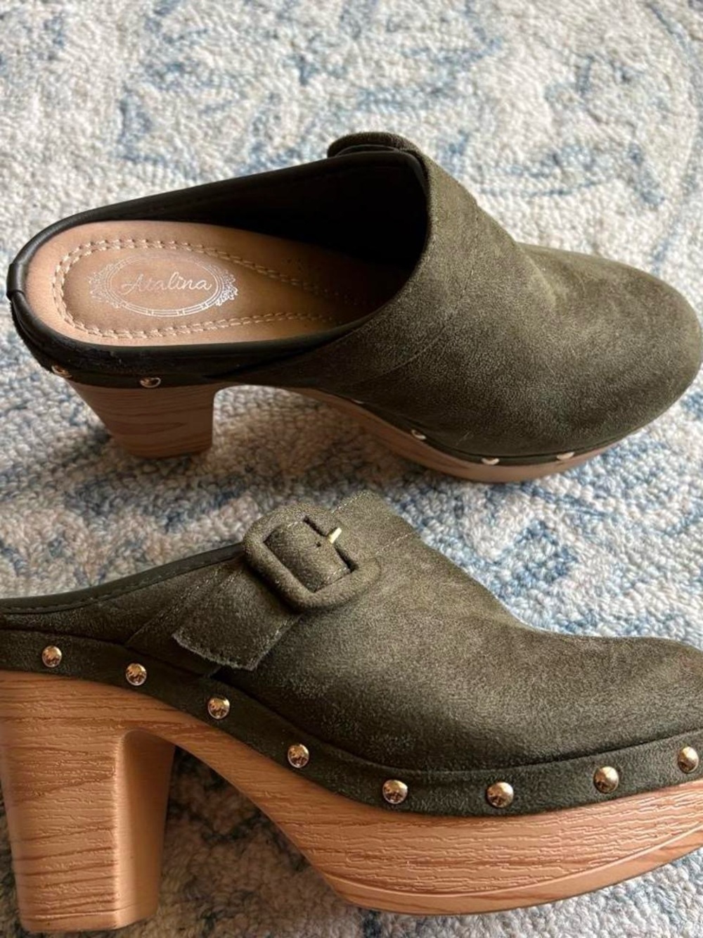 G by Giuliana Olive Suede Studded Clog Mules